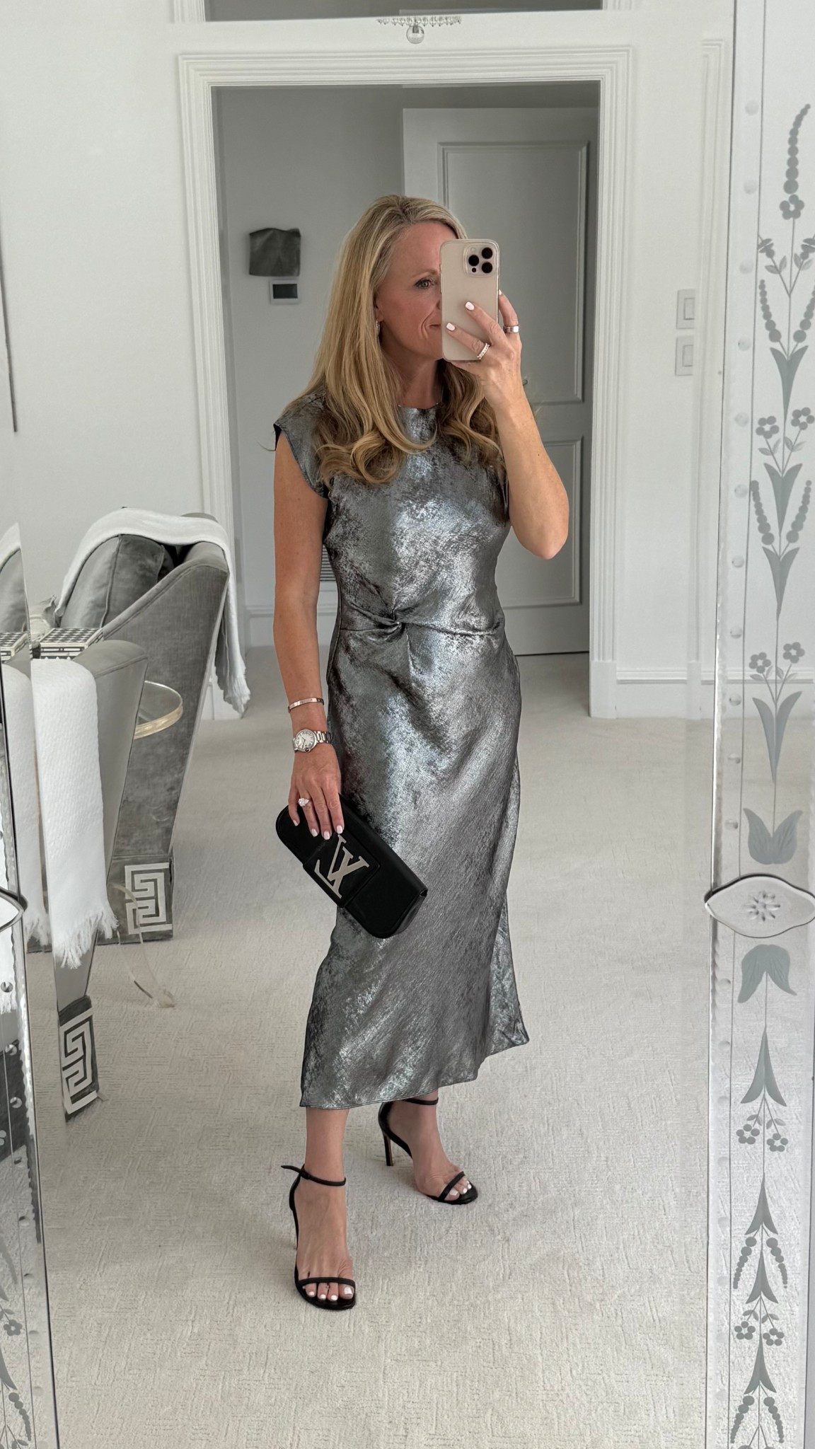 Christmas party outfit idea the perfect dress for a holiday party from Brochu Walker liquid silver burnished silk fabric
Fits true to size 
Pair with simple black sandals, and a black clutch 


#LTKOver40 #LTKSeasonal #LTKHoliday