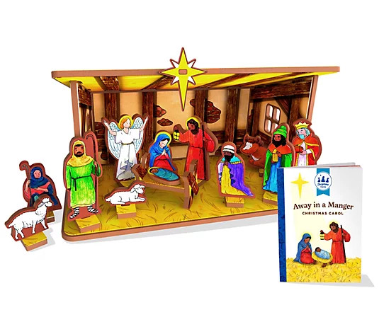 StoryTime Toys Away in a Manger Nativity Book & 3D Play Set | QVC