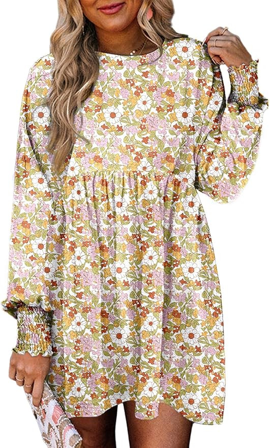 Dokotoo Womens Dresses Spring Summer 2025 Long Sleeve Babydoll Mini Dress Boho Floral Dress Flowy... | Amazon (US)