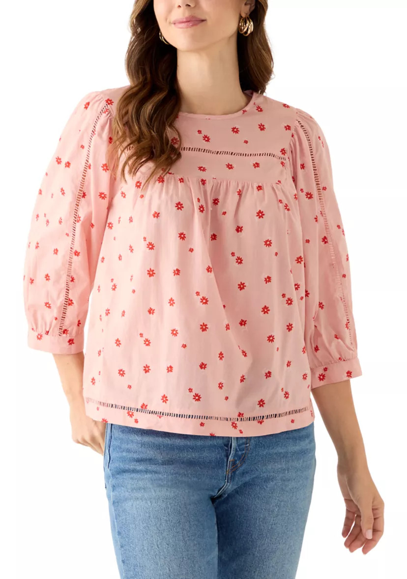 Women's 3/4 Sleeve Embroidered Printed Swing Top | Belk