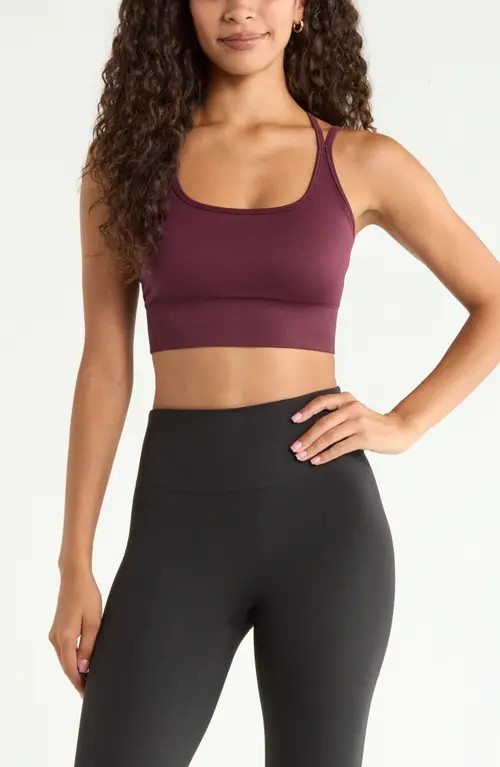 Zella Seamless Strappy Sports Bra in Burgundy Stem at Nordstrom, Size X-Small | Nordstrom