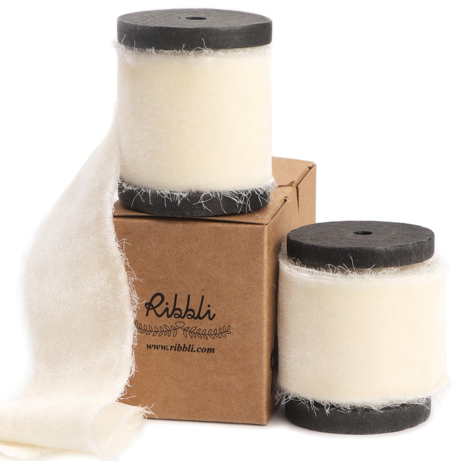 Ribbli Ivory Velvet Ribbon 1.5 Inch Handmade Frayed Vintage Christmas Ribbon for Gift Wrapping Ch... | Amazon (US)