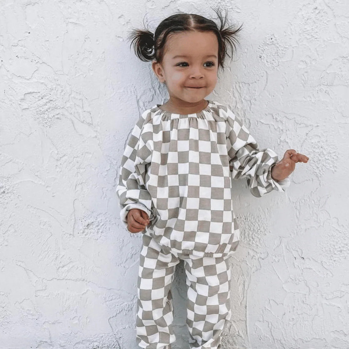 Tiramisu Checkerboard / Organic Mode Top + Pant Set | SpearmintLOVE