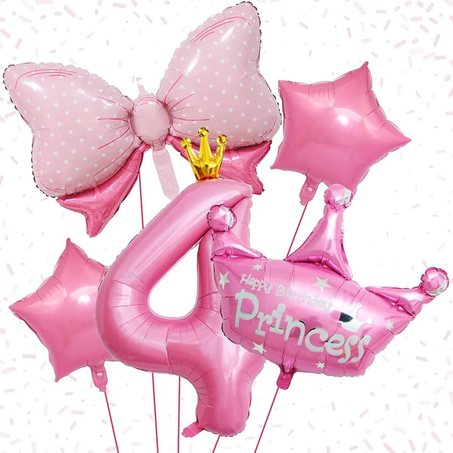 Pink 4th Birthday Decorations, Pink 4th Birthday Balloon Set with 40 Inch Pink Number 4, Large He... | Amazon (US)