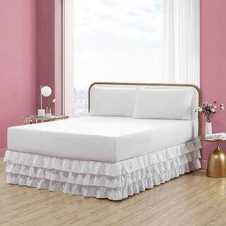 Solid White Microfiber Queen Ruffled 15 in. Drop Bed Skirt | The Home Depot