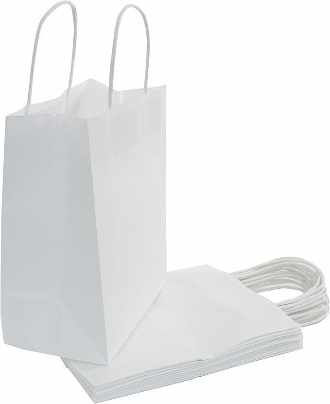 White Kraft Paper Bags Bulk with Handles - 25 White Paper Gift Bags with Handles Bulk a Paper Sho... | Amazon (US)