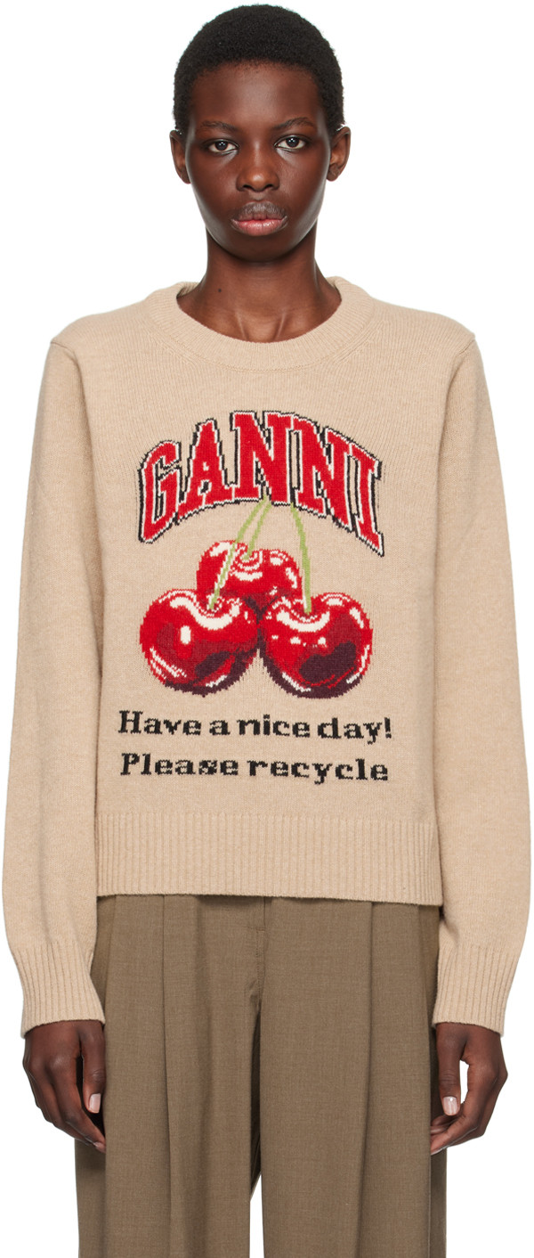 GANNI Beige Cherry Sweater | SSENSE