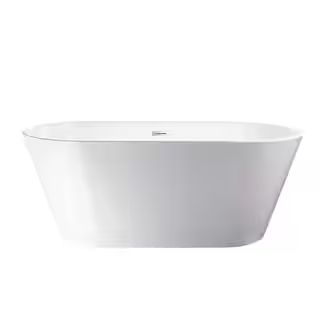 Domme 59 in. Acrylic Flatbottom Freestanding Non-Slip Bathtub in White | The Home Depot