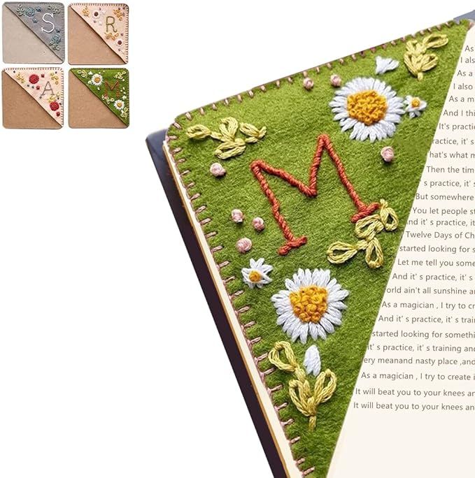 Personalized Hand Embroidered Corner Bookmark 26 Letters Felt Triangle Corner Page Bookmark Handm... | Amazon (US)