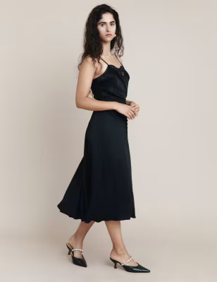 Satin Button Front Midi Slip Skirt | Marks & Spencer (UK)