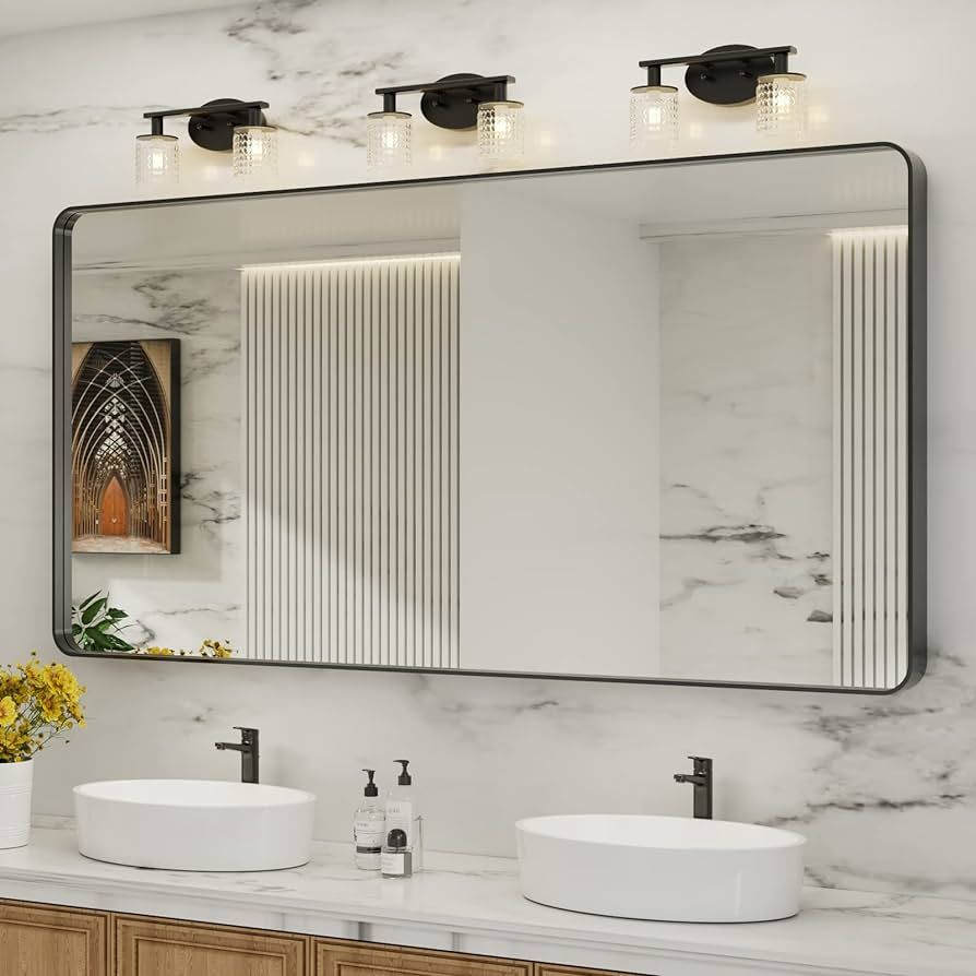 LOAAO 72X36 Inch Black Metal Framed Bathroom Mirror for Wall, Matte Black Bathroom Vanity Mirror ... | Amazon (US)