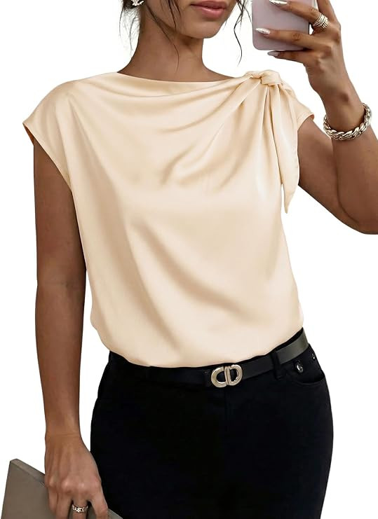 Dokotoo Womens Tops Dressy Casual Elegant Bow Tie Neck Short Sleeve Blouses Spring Office Work Bu... | Amazon (US)