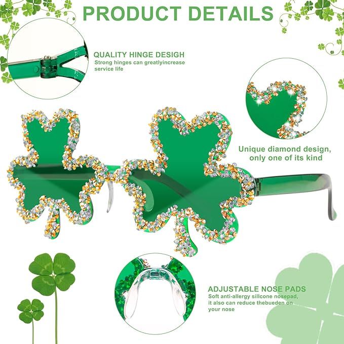 St. Patrick’s Day Shamrock Sunglasses Irish Glasses Green Four Leaf Clover Leprechaun Costume P... | Amazon (US)