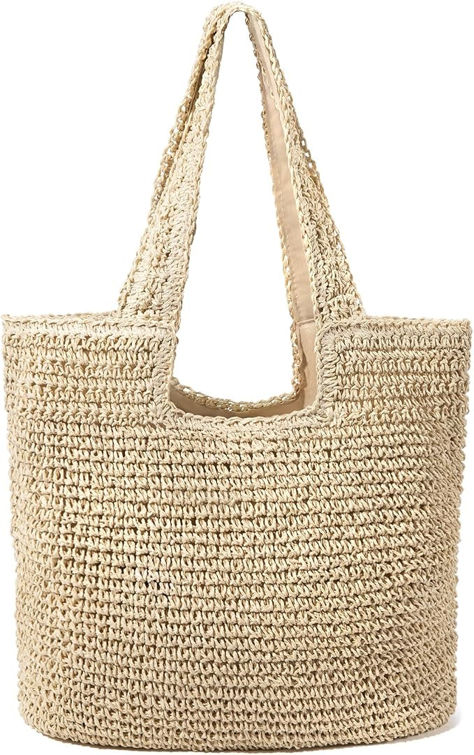 hatisan Straw Beach Bag for Women Summer Woven Beach Tote Bag Shoulder Handbags Boho Bag (Beige-S... | Amazon (US)