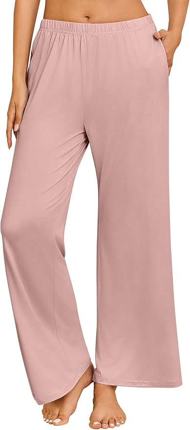 Ekouaer Women's Pajama Pants with Pockets Comfy Casual Wide Leg Yoga Pants Soft Stretch Pajama Bo... | Amazon (US)