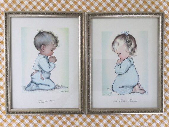 1940s Framed Prints, Charlot Byj, Children Praying, "Bless Us All" and "A Child's Prayer", Little Bo | Etsy (US)