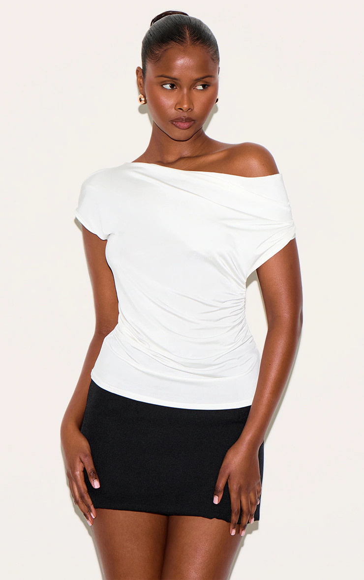 White Slinky Backless Asymmetric Long Top | PrettyLittleThing US