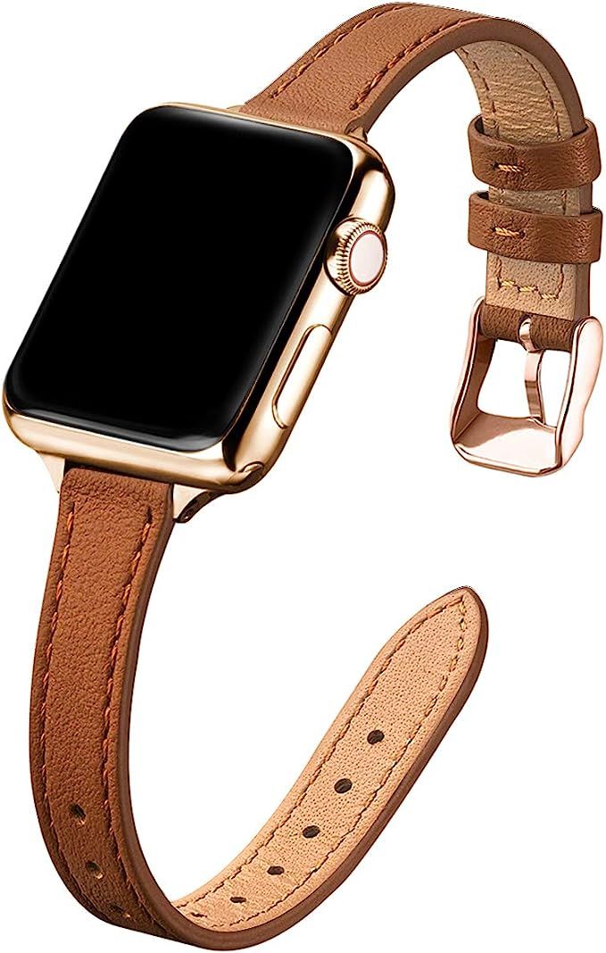 STIROLL Slim Leather Bands Compatible with Apple Watch Band 38mm 40mm 41mm 42mm 44mm 45mm,Top Gra... | Amazon (US)