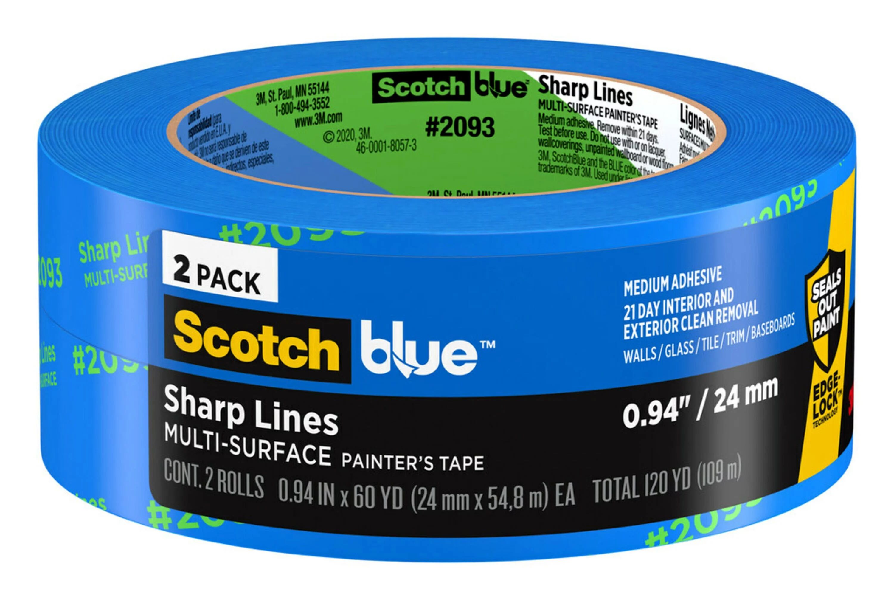 ScotchBlue Sharp Lines Painter's Tape, Blue, 0.94 in x 60 yd, 2 Rolls | Walmart (US)