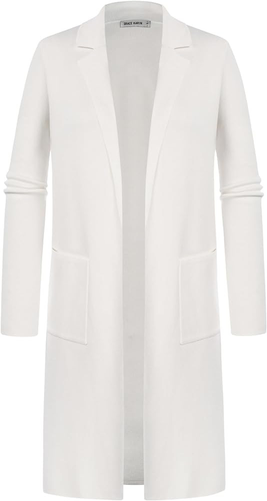 GRACE KARIN Women's 2024 Fashion Open Front Long Cardigan Sweaters Long Sleeve Lapel Knit Sweater Jacket with Pockets | Amazon (US)