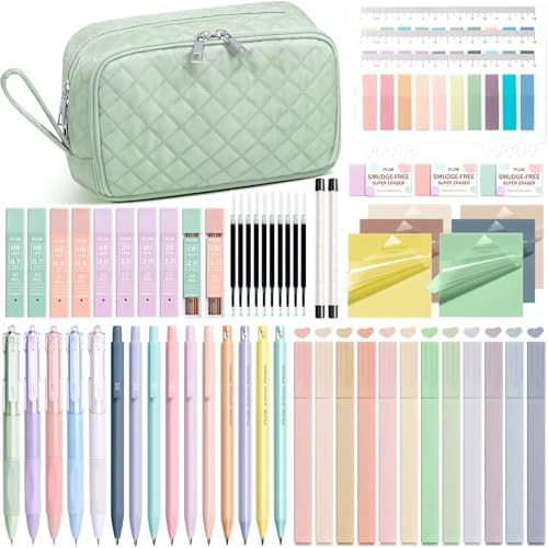 62PCS Aesthetic School Supplies with Cute Pencil Case, Pastel Highlighters Black Ink Gel Pens Mec... | Amazon (US)
