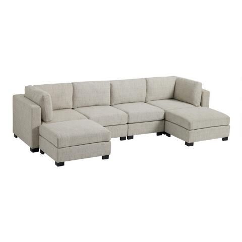 Cream Track Arm Hayes 6 Piece Modular Sofa With Ottomans | World Market