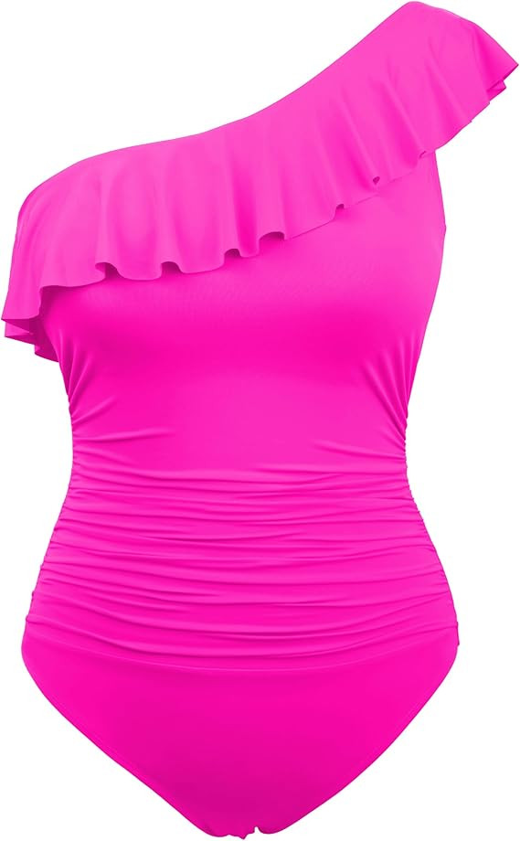 Hilor Women's One Piece Swimsuits Tummy Control Bathing Suits Asymmetric One Shoulder Swimwear | Amazon (US)