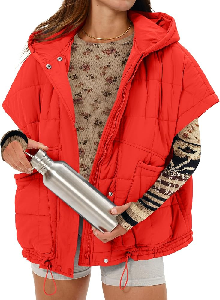 Gacaky Quilted Vest for Women Oversized Stand Collar Cap Sleeve Puffer Jacket Warm Button Zip Up ... | Amazon (US)