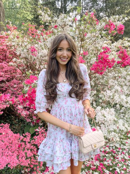 Adore this floral dress for spring! Code RPSPRING for 20% off 🌸💕 wearing size 0, fits TTS (for sizing reference my bust is 30” and waist is 23” but for the fit of this dress I think the bust measurement is how you can select your size since that is the fitted part!) 

#LTKFindsUnder100 #LTKSaleAlert #LTKSeasonal