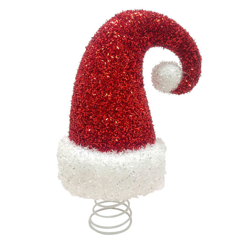 Red & White Tinsel Santa Hat Tree Topper, 9.5" | At Home