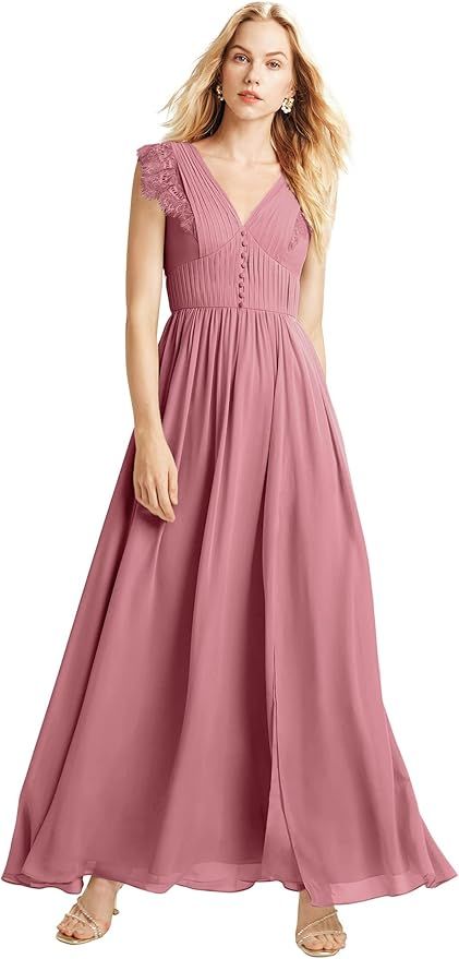 ALICEPUB Chiffon Bridesmaid Dresses Long Formal Dress with Lace Trimmed Sleeveless | Amazon (US)