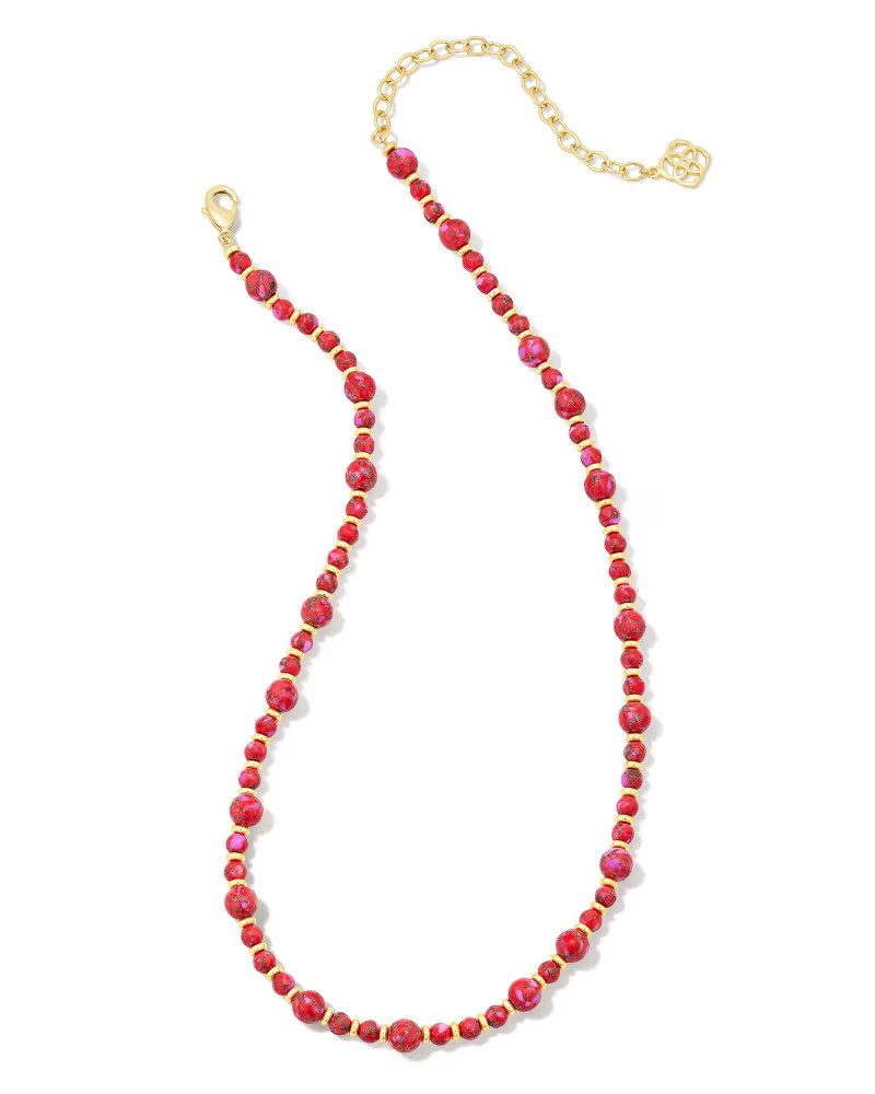 Jovie Gold Beaded Strand Necklace in Bronze Veined Red and Fuchsia Magnesite | Kendra Scott