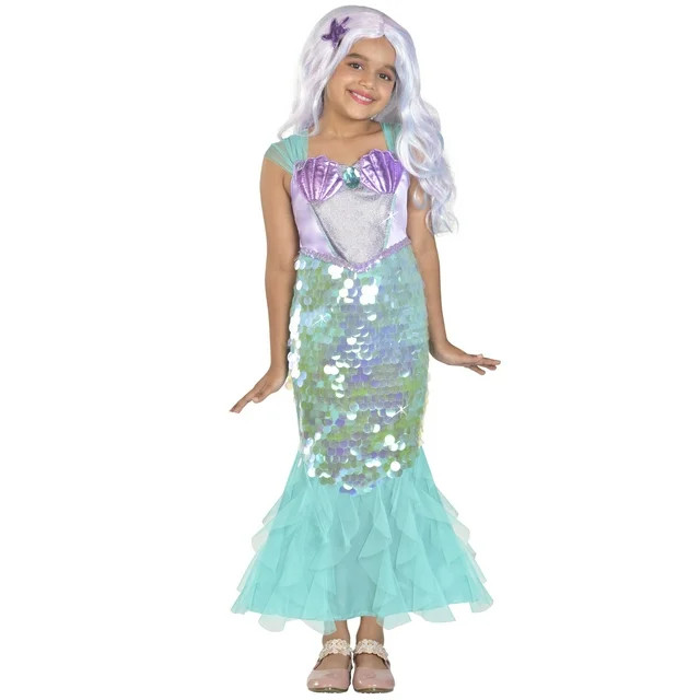 Halloween Girls Green and Purple Mystic Mermaid Fancy Costume, By Way to Celebrate, Size Medium | Walmart (US)