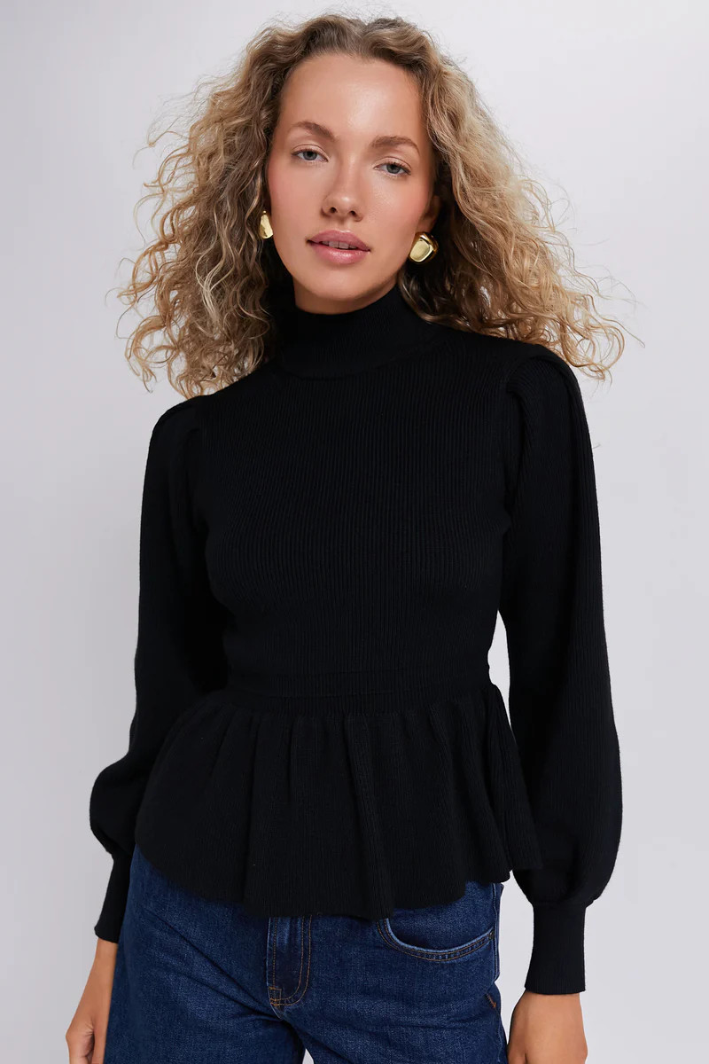 Black Peplum Peggy Sweater | Tuckernuck (US)