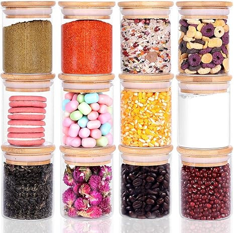 12 Piece Glass Storage Jars Set with Bamboo Lid, 6oz Glass Spice Canisters, Mini Glass Mason Jars... | Amazon (US)