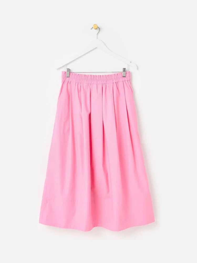 Oliver Bonas Pink Poplin Elasticated Waist Midi Skirt | Next EU
