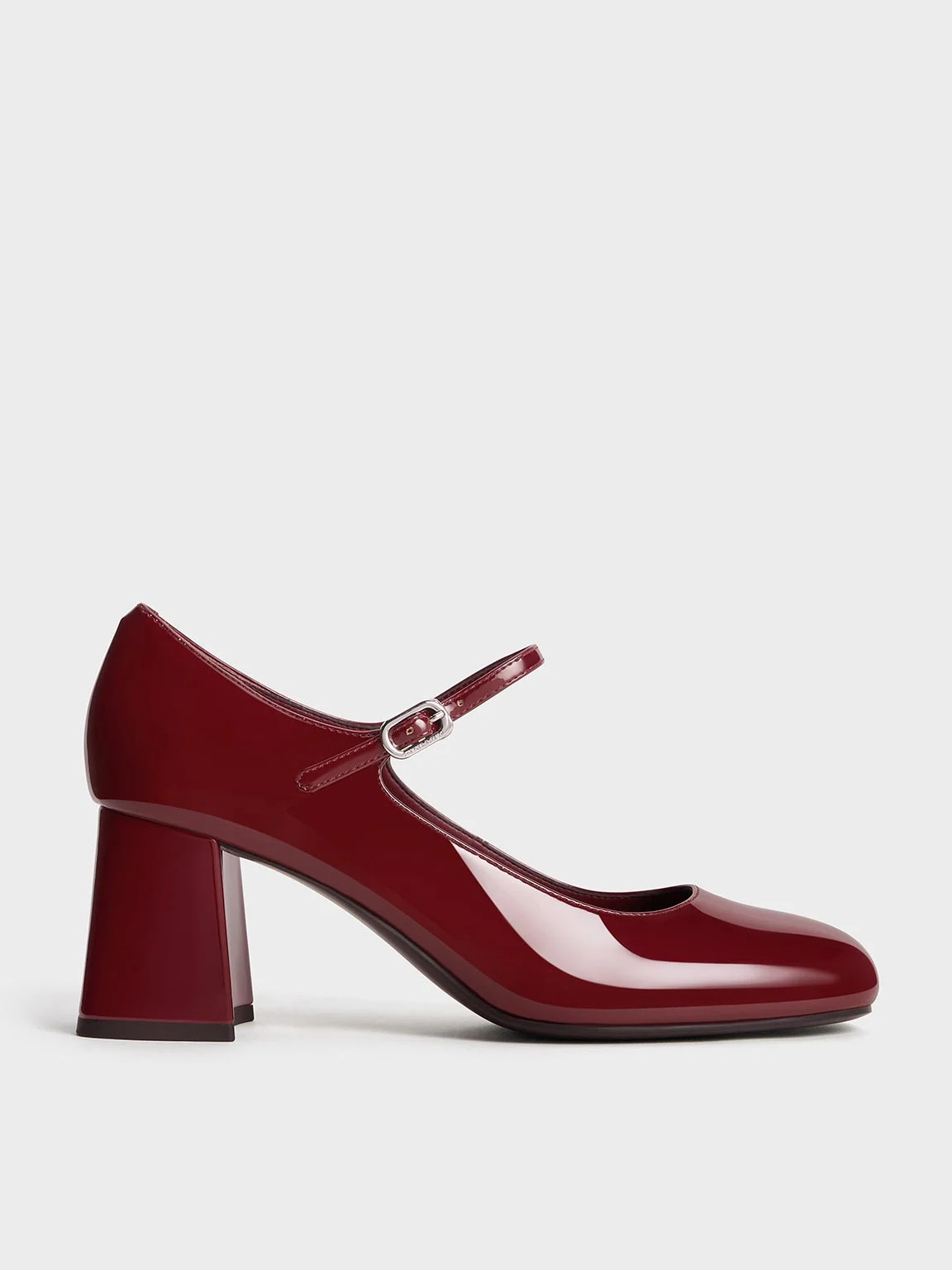 Maroon Patent Block-Heel Mary Jane Pumps | CHARLES & KEITH UK | Charles & Keith UK