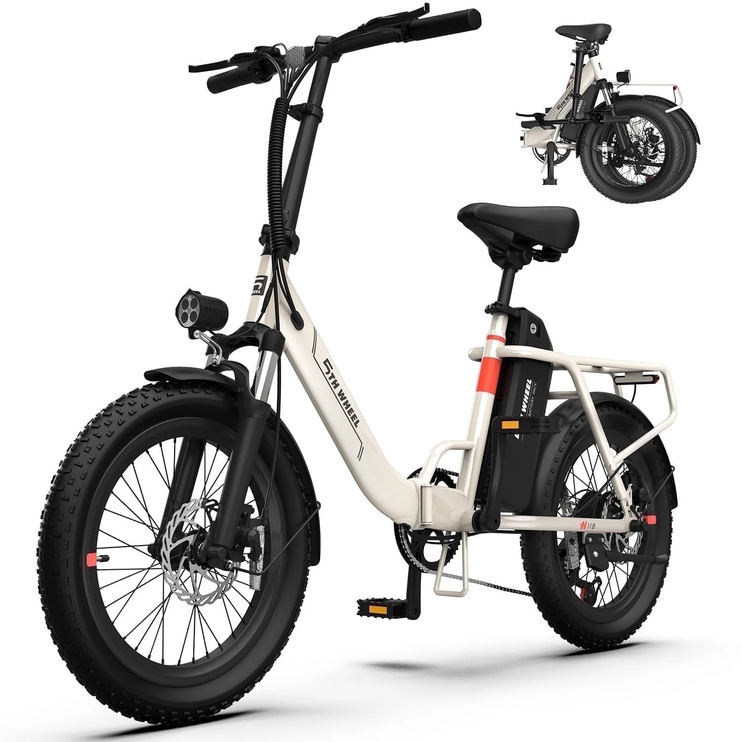 5TH WHEEL W11B-W 20" Fat Tire Electric Bike, 500W Foldable Adult E-bike with 48V 15.6Ah Removable... | Walmart (US)
