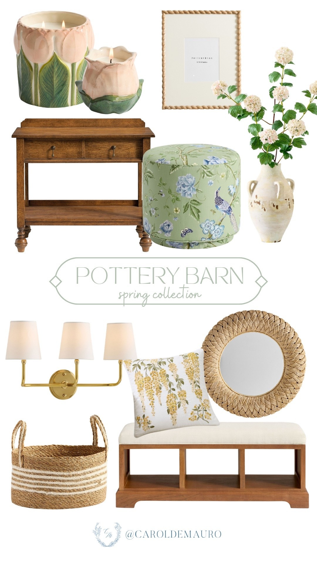 Now's the perfect time to refresh your space for the season by mixing timeless wooden furniture with spring-inspired accents like these tulip candles and floral textiles! You can easily elevate any corner with a woven wall mirror and a versatile seagrass basket for a look that feels both warm and curated.

pottery barn, new collection, home refresh, living room furniture, wall decor, vintage sconces, seating inspo, neutral home

#LTKU #LTKHome #LTKSeasonal