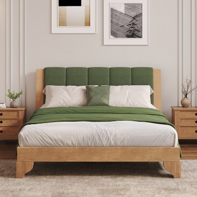 Queen Bed Frame with Headboard, Mid Century Modern Platform Bed, Premium Pine Wood Bed Frame, Natural - ModernLuxe | Target