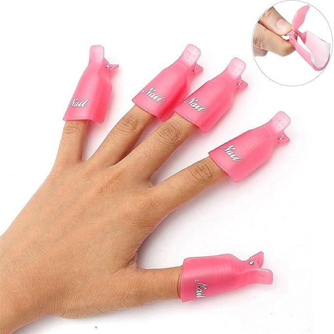 HiMo 10PC Plastic Acrylic Nail Art Soak Off Cap Clip UV Gel Polish Remover Wrap Tool (Pink) | Amazon (US)