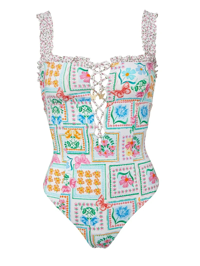 Jessica Simpson Women's Multi Tie Front One-Piece Swimsuit, Sizes XS-2XL | Walmart (US)