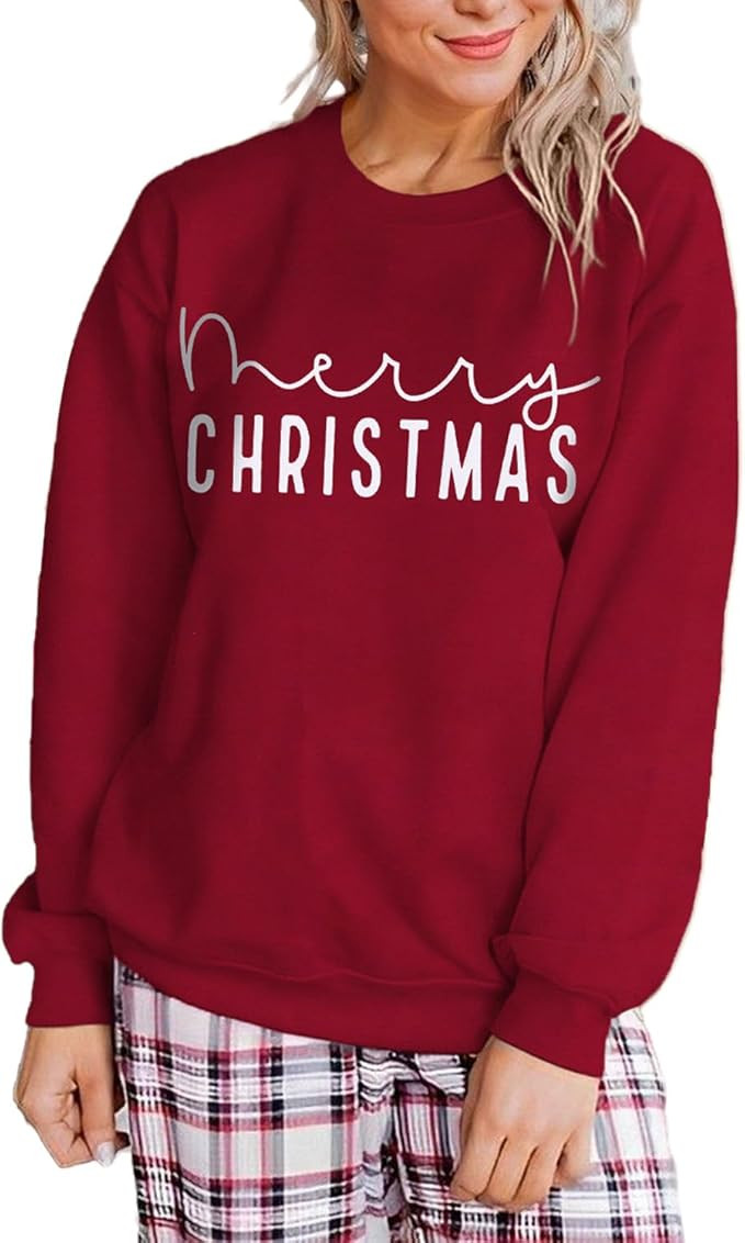 Ritatte Christmas Sweatshirts for Women Merry Christmas Letter Print Crewneck Pullover Fall Shirt... | Amazon (US)
