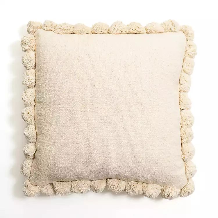 Ivory Textured Pom Pom Pillow | Kirkland's Home