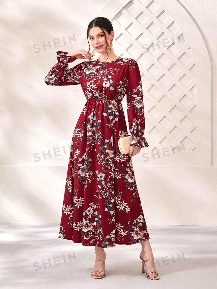 SHEIN Mulvari Floral Print Flare Sleeve Dress | SHEIN