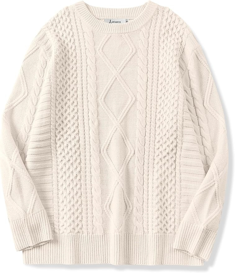 ANRABESS Sweaters for Women Oversized Cable Knit Fall Long Sleeve Crewneck Casual Pullover Sweate... | Amazon (US)
