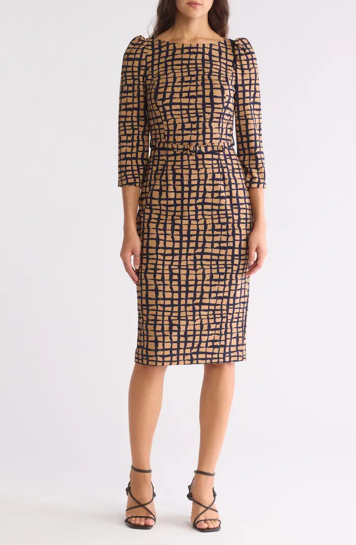 Windowpane Print Belted Sheath Dress | Nordstrom Rack