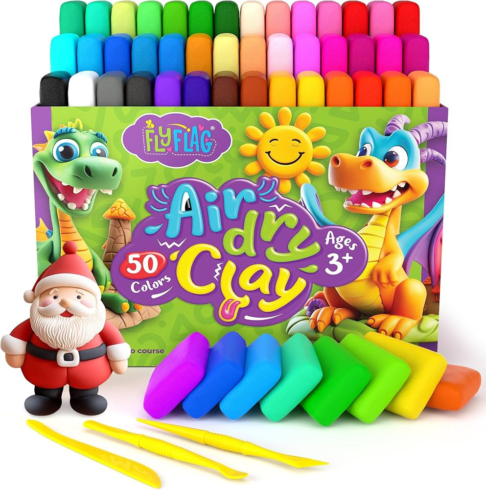 FlyFlag Air Dry Clay Kit - 50 Colors, Soft & Ultra Light, Modeling Clay for Kids with Accessories... | Amazon (US)