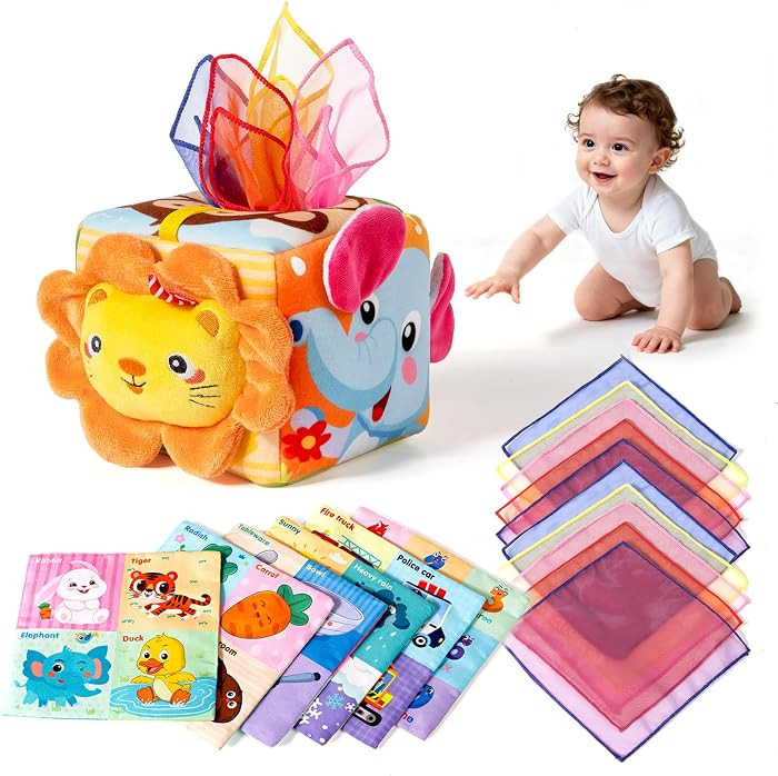 Baby Tissue Box Toy - Sensory Toys for Babies 6 - 12 Months, Montessori Toys for 6 Month with Cri... | Amazon (US)