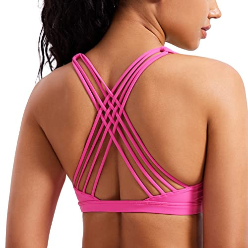 CRZ YOGA Naked Feeling Strappy Sports Bras for Women - Criss Cross Back Wireless Padded Cami Yoga Workout Top Hibiscus Purple X-Large | Amazon (US)